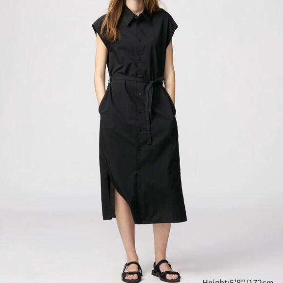 Uniqlo Cotton Sleeveless Midi Shirt Dress Black - Picture 1 of 2